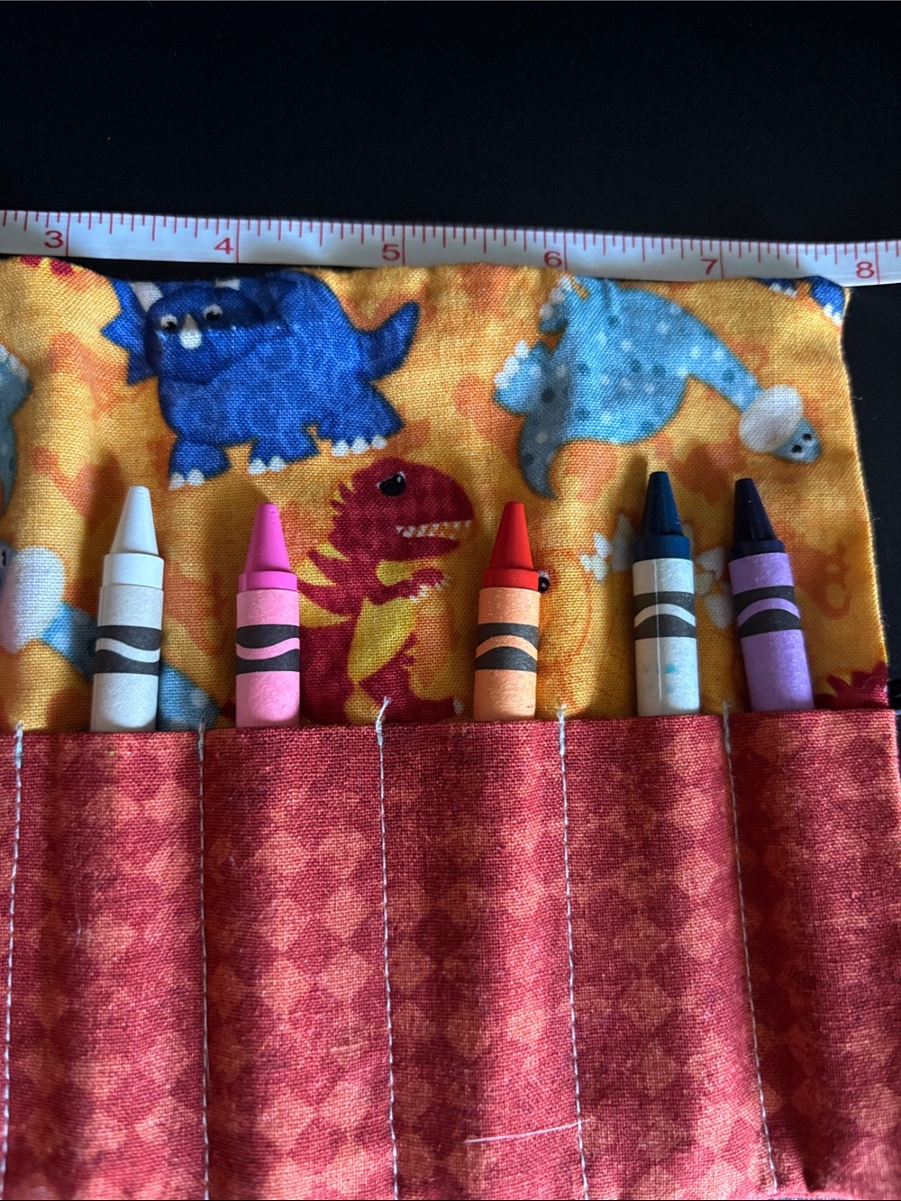 Kids Crayon Roll-Up Case Dinosaurs in Yellow and Red - Picture 2 of 4